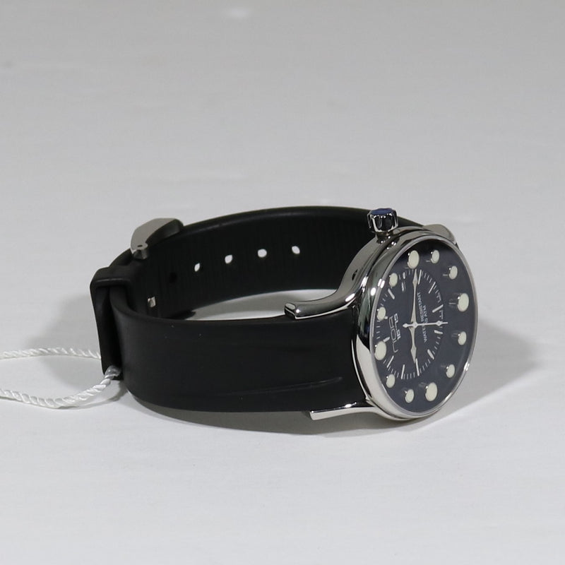 N.O.A 1675 Women's Stainless Steel Black Dial Rubber Strap Watch NW-LQ001