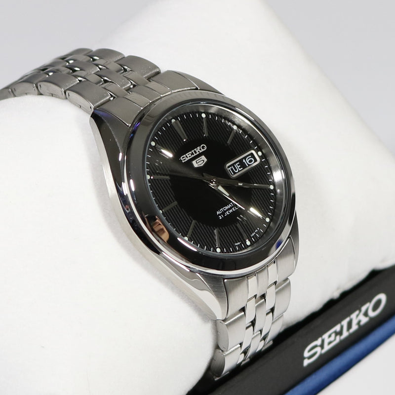 Seiko 5 Automatic Black Dial Steel 21 Jewels Men's Watch SNK – Chronobuy