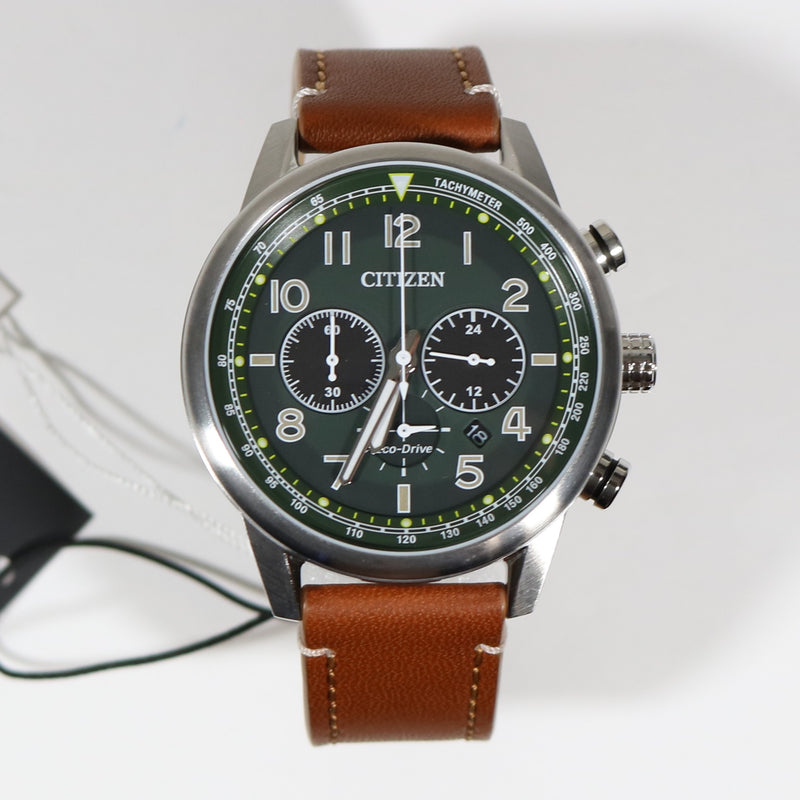 Citizen Eco-Drive Green Dial Stainless Steel Brown Leather Strap Men's Watch CA4420-21X