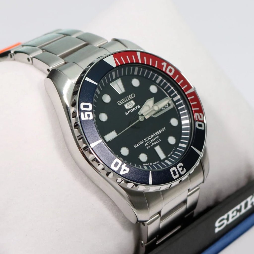 Seiko 5 Sports Pepsi Dial Stainless Steel Men s Watch SNZF15J1 Chronobuy