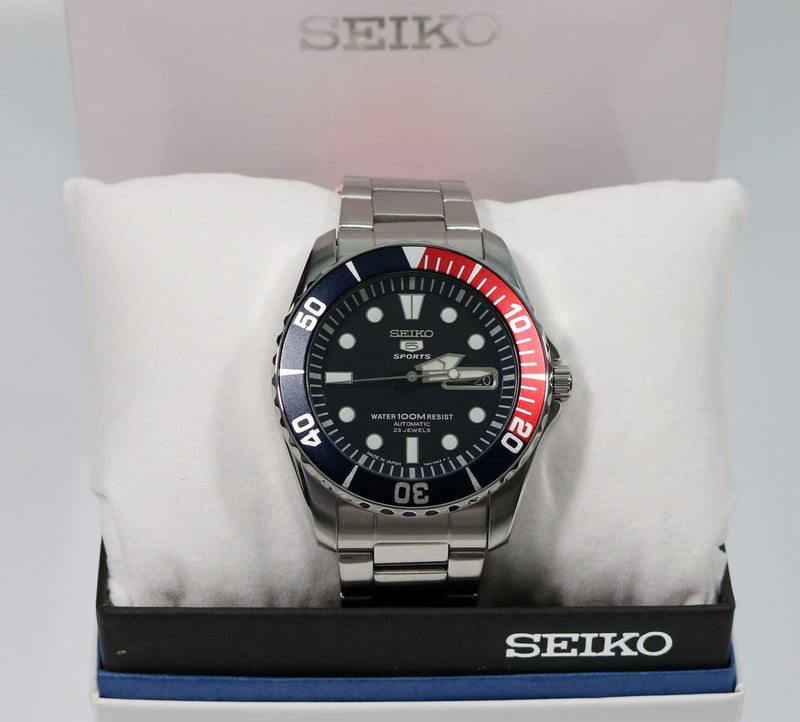 Seiko 5 Sports Pepsi Dial Stainless Steel Men's Watch SNZF15J1 - Chronobuy