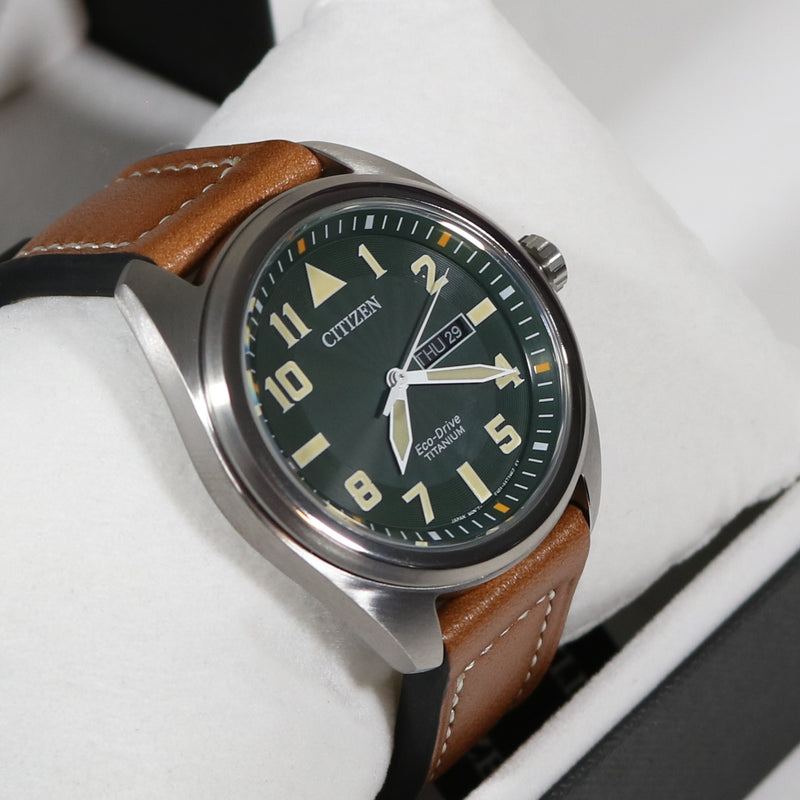 Citizen Eco Drive Super Titanium Green Dial Day Date Men s Watch BM856 Chronobuy