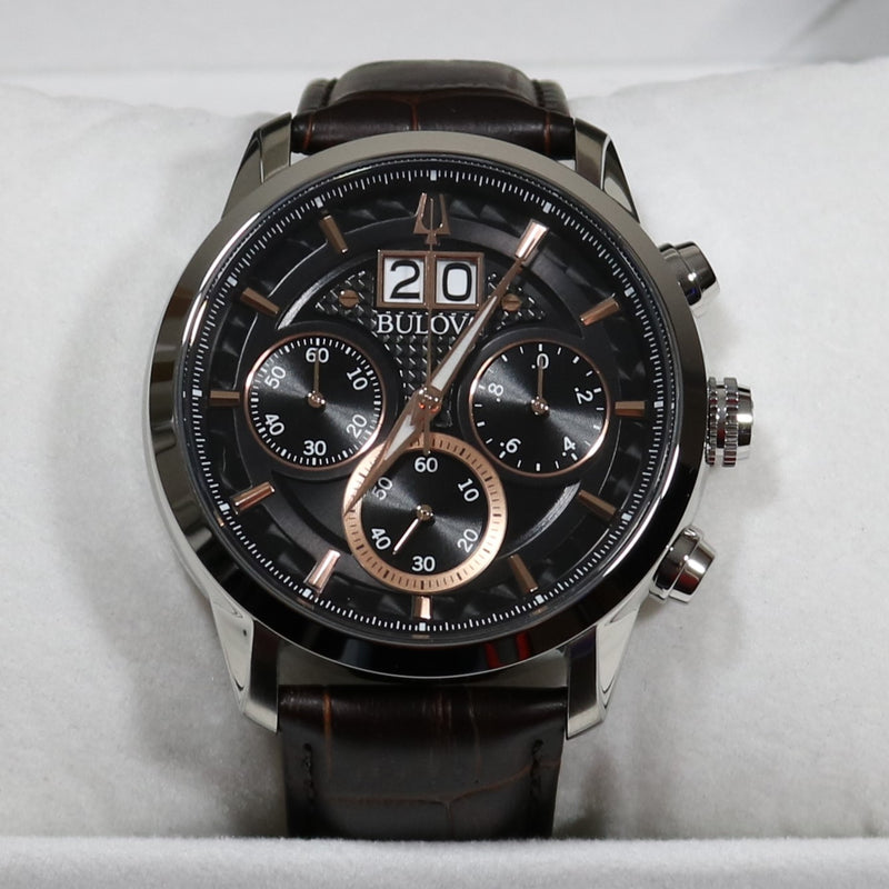 Bulova Sutton Stainless Steel Leather Strap Men's Chronograph Watch 96B311