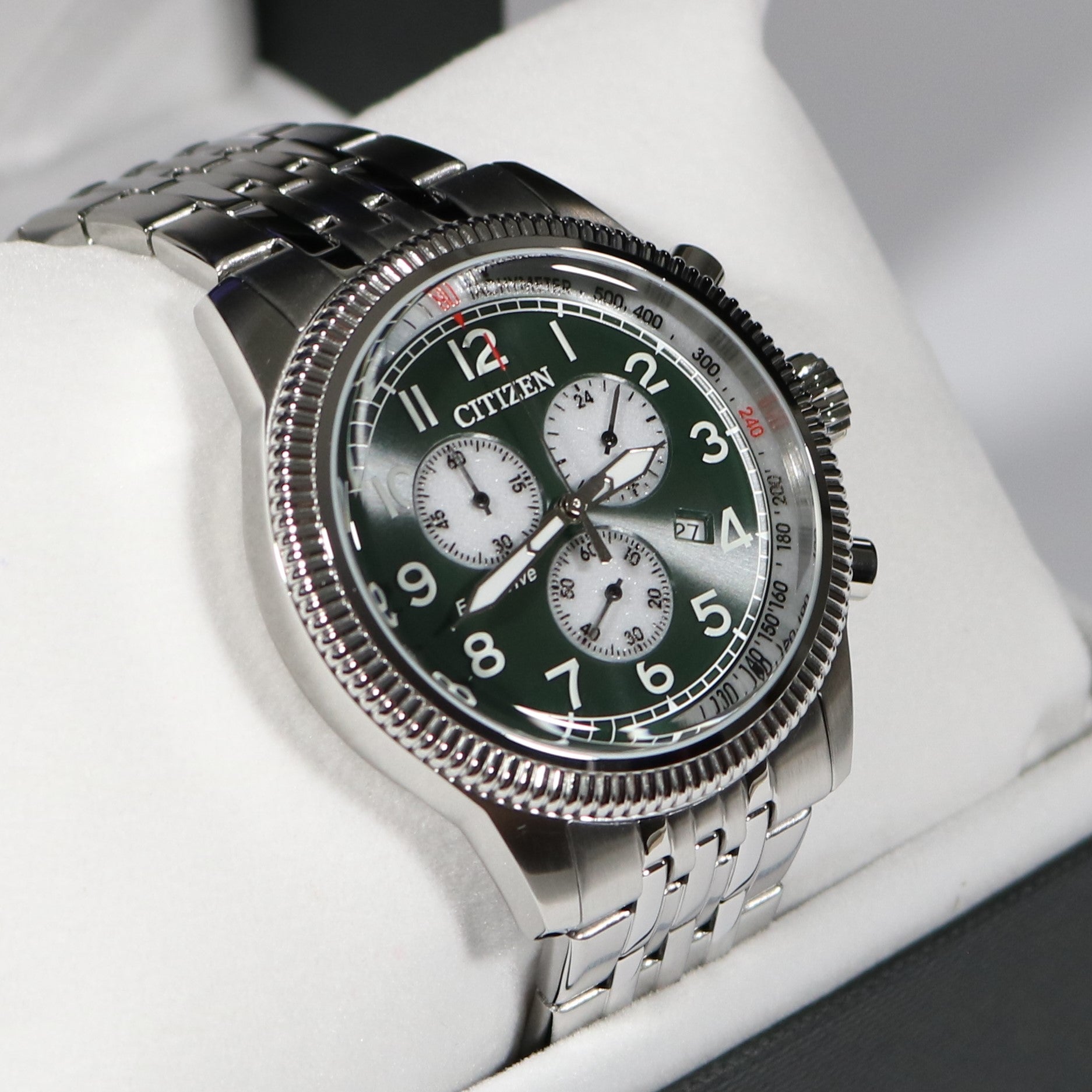 Citizen Stainless Steel Sport Chronograph Green Dial Men's Watch AT246