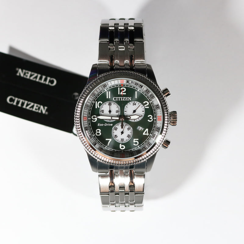 Citizen Stainless Steel Sport Chronograph Green Dial Men's Watch AT2460-89X