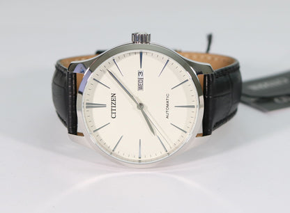 Citizen Automatic White Dial with Black Leather Strap Men's Watch NH8350-08B - Chronobuy