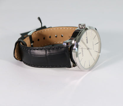 Citizen Automatic White Dial with Black Leather Strap Men's Watch NH8350-08B - Chronobuy