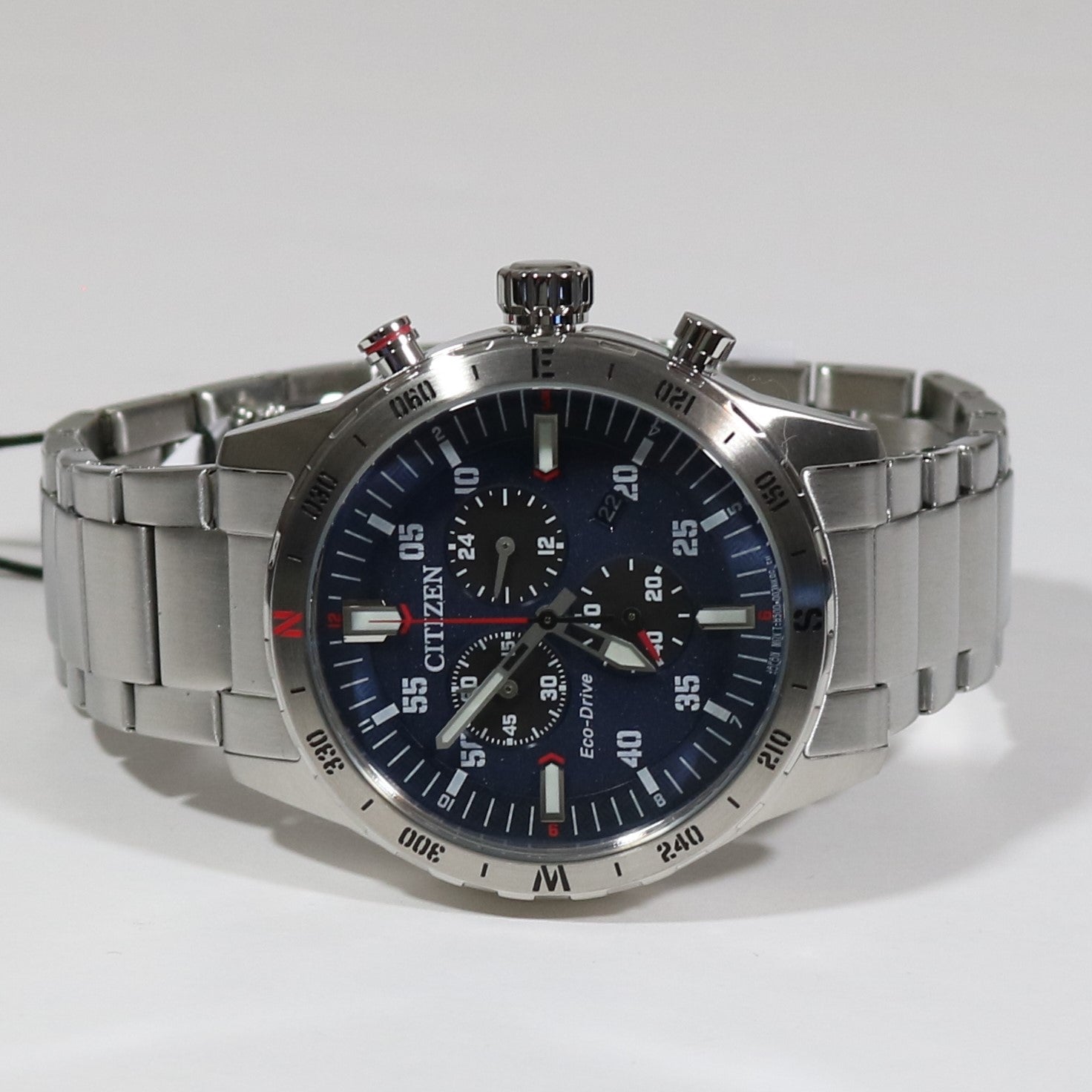 Citizen Eco-Drive Men\'s Stainless Steel Blue Dial Chronograph Watch AT –  Chronobuy