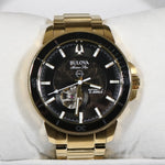 Bulova Marine Star Automatic Gold Tone Black Dial Men's Watch 97A174