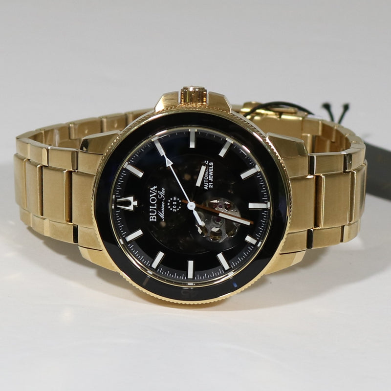 Bulova Marine Star Automatic Gold Tone Black Dial Men's Watch 97A174