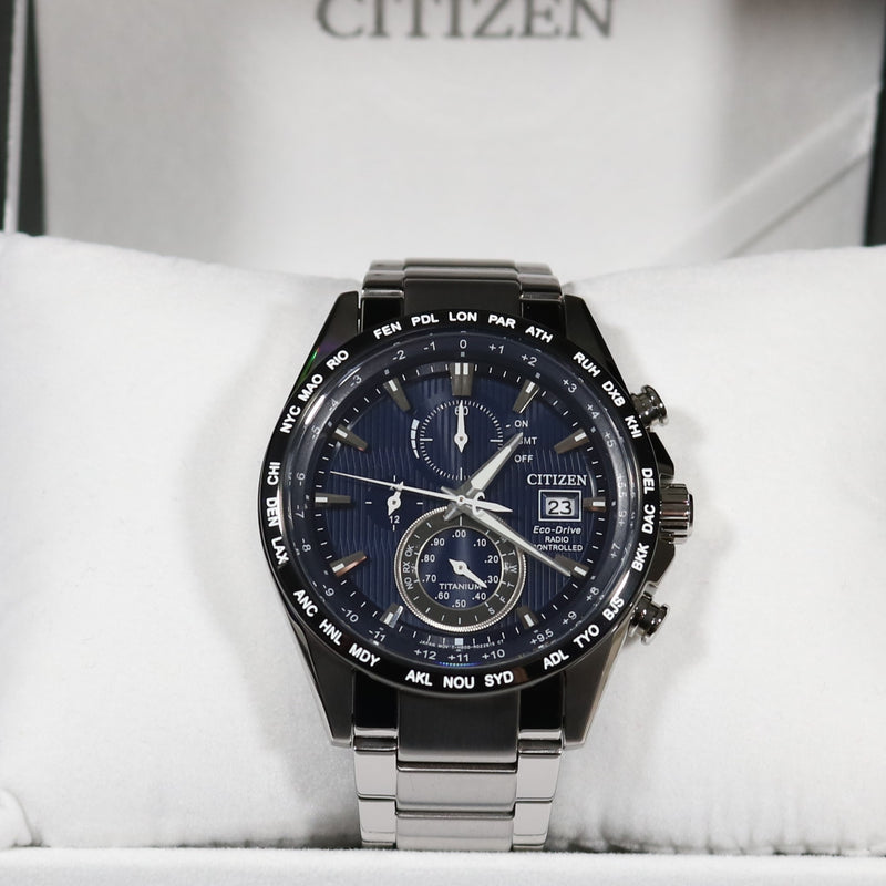 Citizen Eco Drive Super Titanium Blue Dial Men s Chronograph Watch AT8 Chronobuy