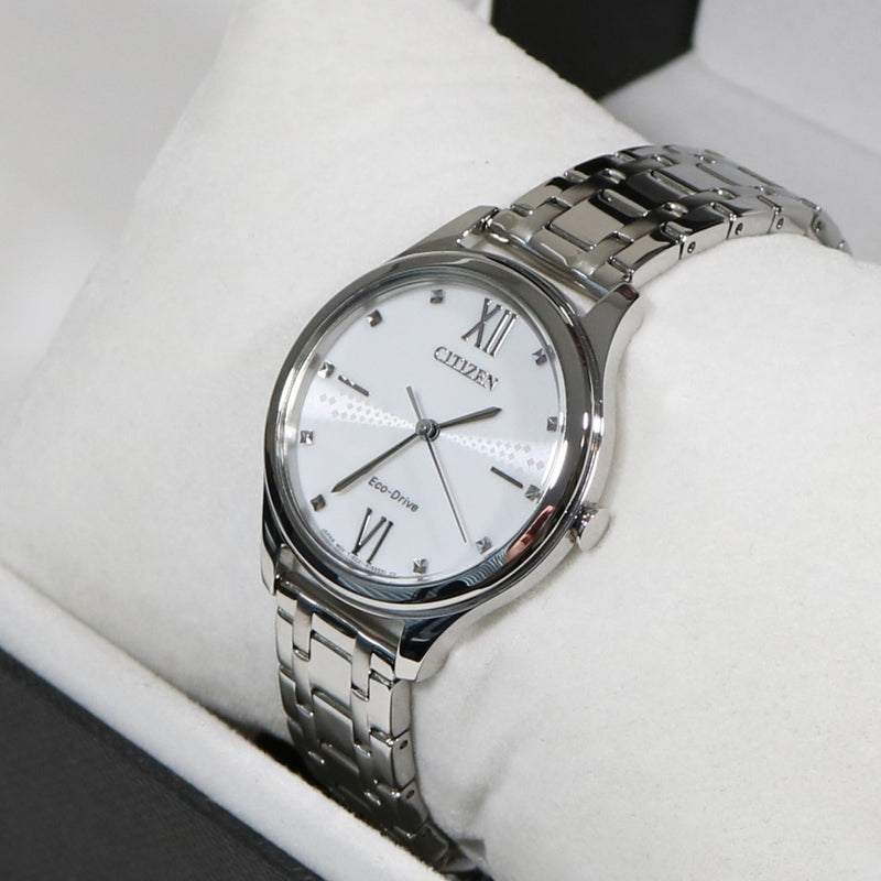Citizen Eco Drive Elegant Women's White Dial Stainless Steel Dress Watch EM0500-73A