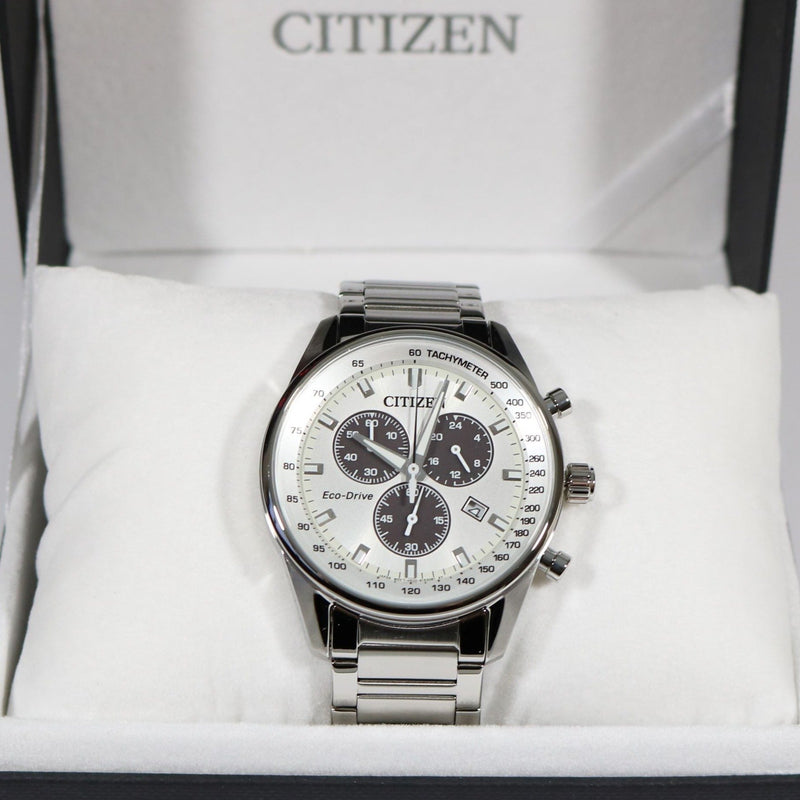 Citizen Eco-Drive Chronograph White Dial Stainless Steel Men's Watch AT2390-82A - Chronobuy