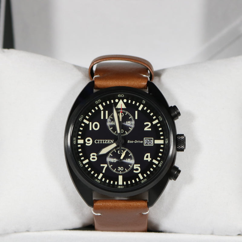 Citizen Eco-Drive Men's Black Dial Brown Leather Strap Watch CA7045-14E