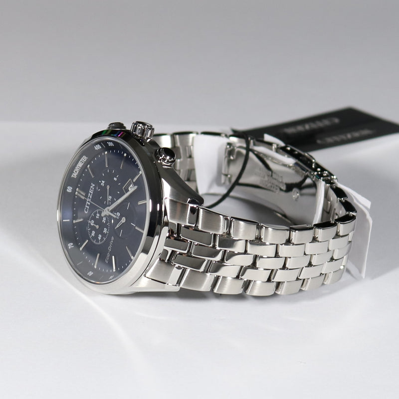 Citizen Eco Drive Blue Dial Chronograph Men s Dress Watch AT2141 52L Chronobuy