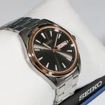 Seiko Quartz Grey Dial Rose Gold Tone Bezel Men's Watch SUR344P1