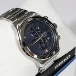 Seiko Quartz Stainless Steel Blue Dial Chronograph Men's Watch SNAF65P1