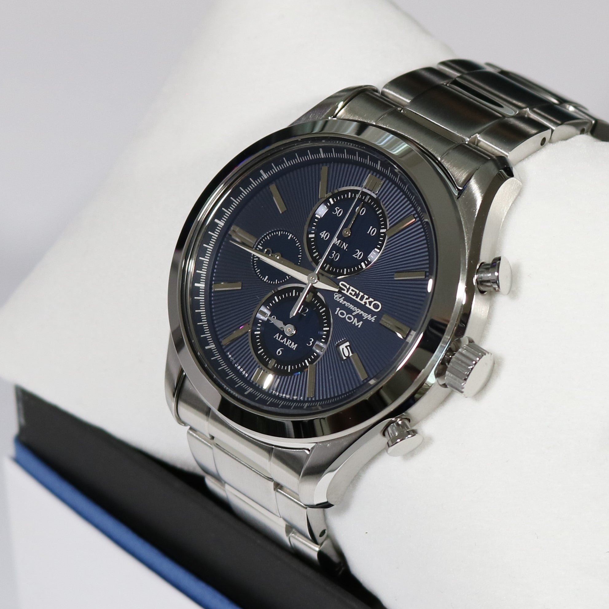Seiko Quartz Stainless Steel Blue Dial Chronograph Men s Watch