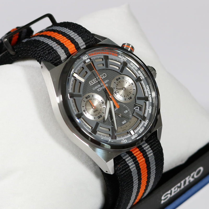 Seiko Quartz Men\'s Strap Sports SSB4 Nylon Chronograph Chronobuy Grey – Watch Dial