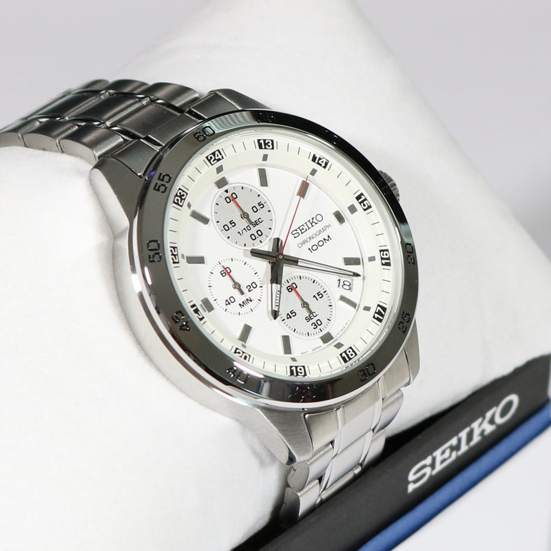 Seiko Chronograph White Dial Stainless Steel Men's Watch SKS637P1 - Chronobuy