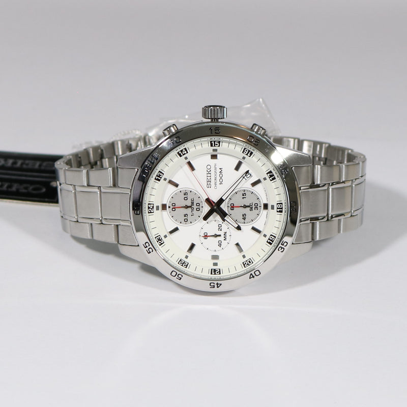 Seiko Chronograph White Dial Stainless Steel Men's Watch SKS637P1 - Chronobuy