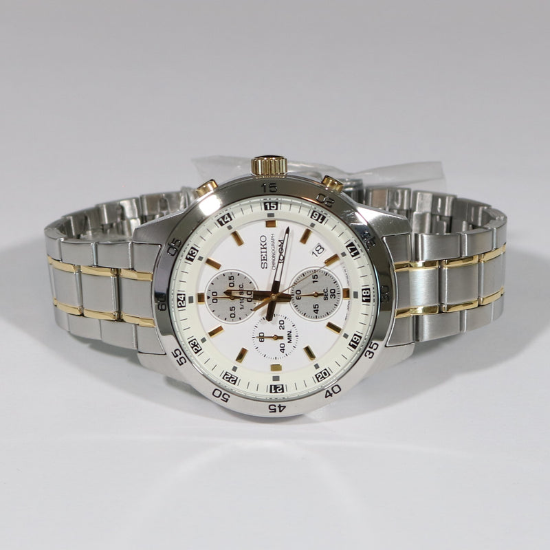 Seiko Chronograph White Dial Two Tone Stainless Steel Men's Watch SKS643P1