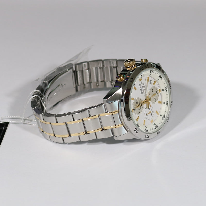 Seiko Chronograph White Dial Two Tone Stainless Steel Men's Watch SKS643P1