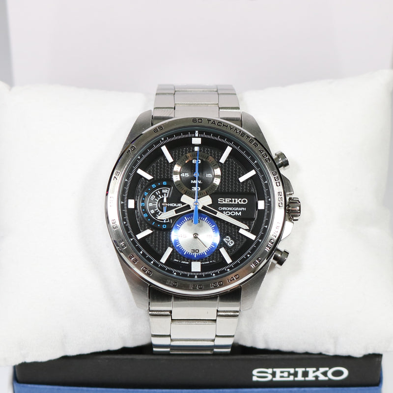 Seiko Quartz Stainless Steel Black Dial Chronograph Men's Watch SSB257P1