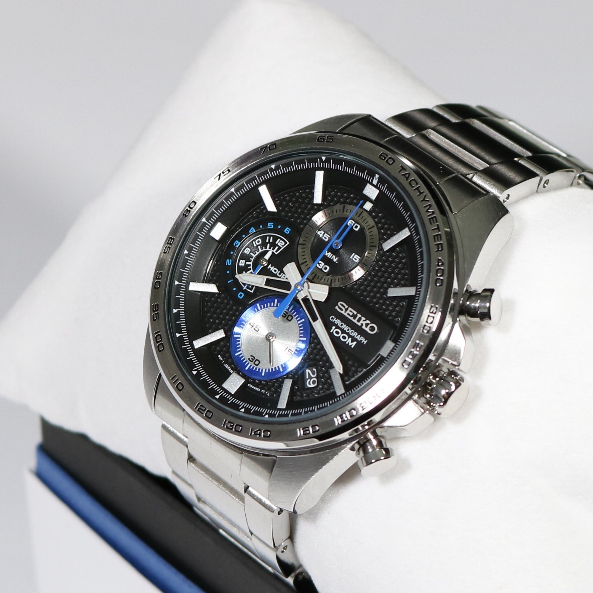 Seiko Quartz Stainless Steel Black Dial Chronograph Men s Watch SSB257 Chronobuy