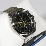Seiko Quartz Stainless Steel Chronograph Black Dial Men's Watch SSB087P1