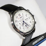 Seiko Quartz Perpetual White Dial Stainless Steel Watch Black Strap SPC253P1