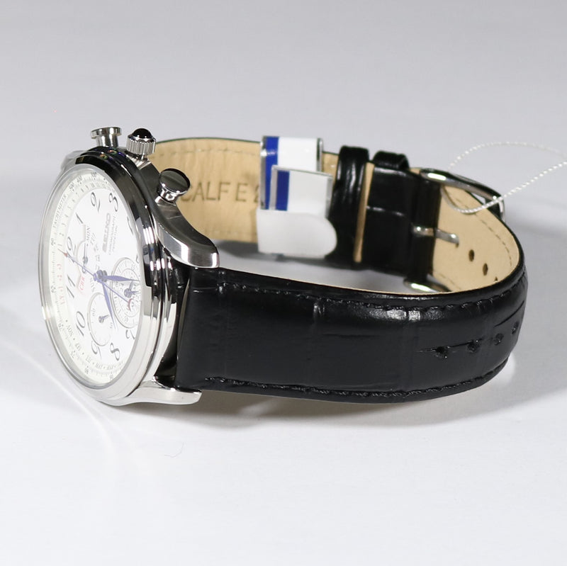 Seiko Quartz Perpetual White Dial Stainless Steel Watch Black Strap SPC253P1