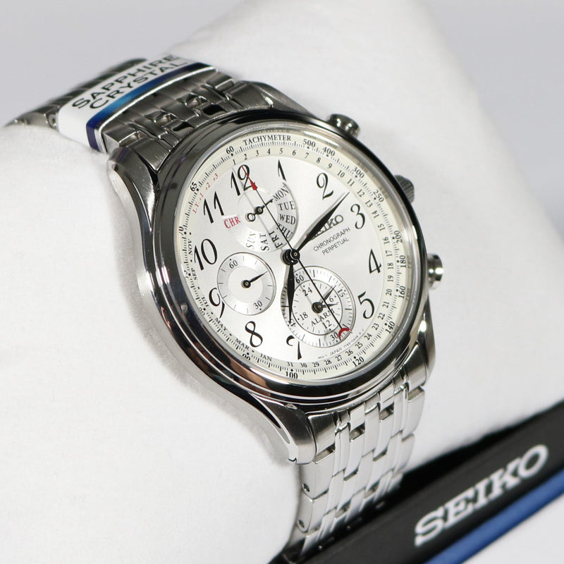 Seiko Quartz Perpetual White Dial Stainless Steel Chronograph Watch SPC251P1