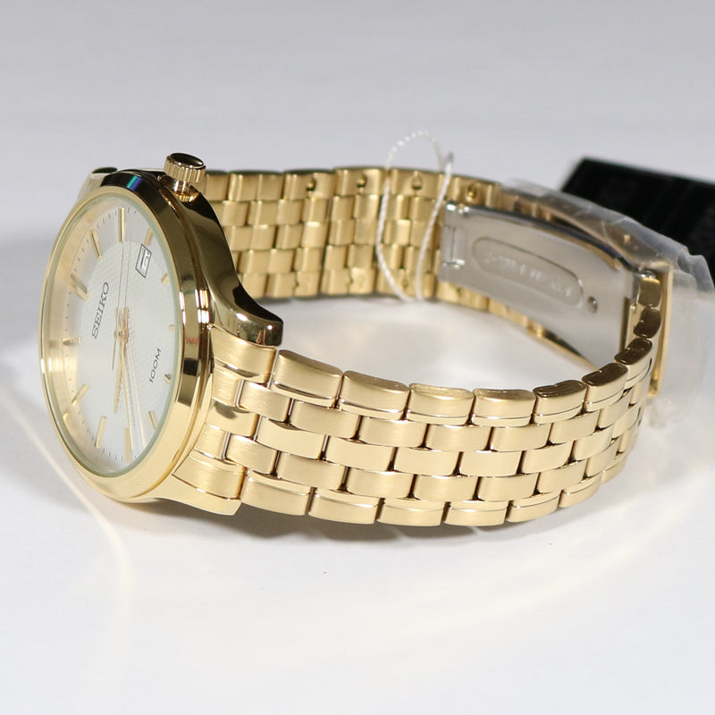 Seiko Neo Classic Men's Gold Tone Textured White Dial Watch SUR296P1