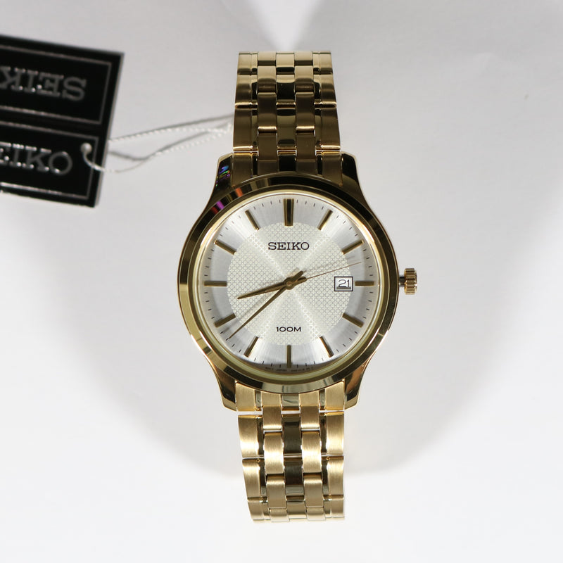 Seiko Neo Classic Men's Gold Tone Textured White Dial Watch SUR296P1