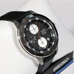 Seiko Chronograph Black Dial Stainless Steel Leather Strap Men's Watch SKS649P1 - Chronobuy