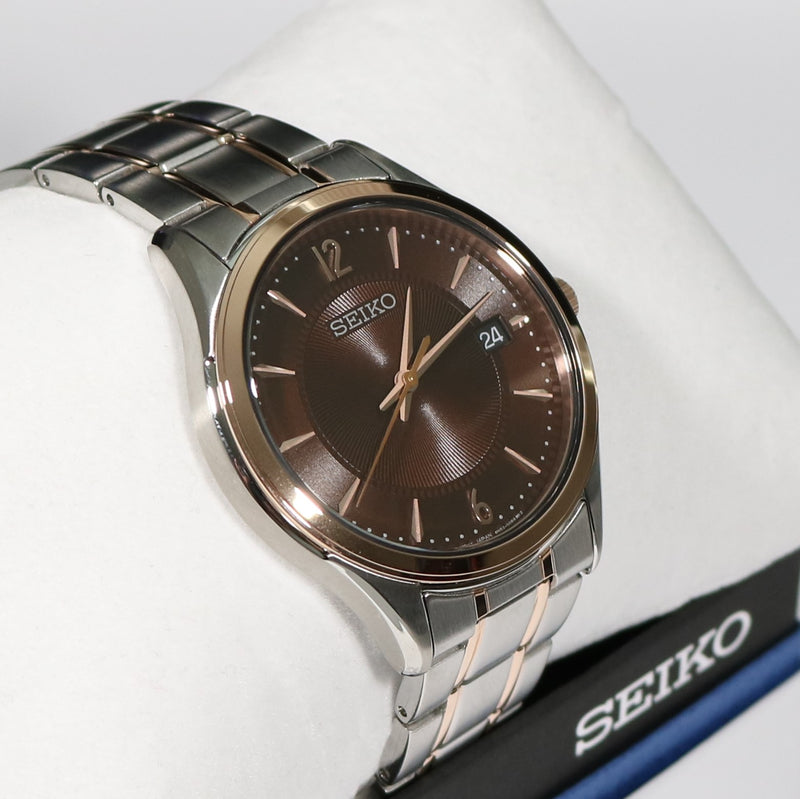 Seiko Quartz Brown Dial Two Tone Men's Dress Watch SUR470P1