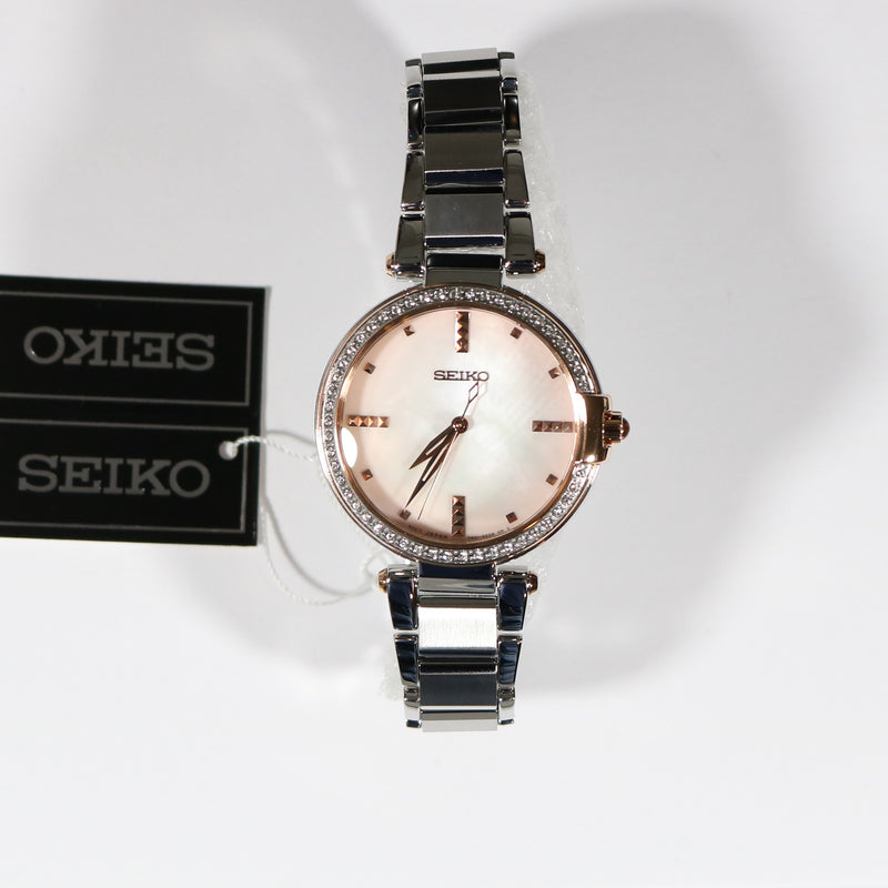 Seiko Quartz Diamond Accents Bezel Pearl Dial Watch SRZ514P1