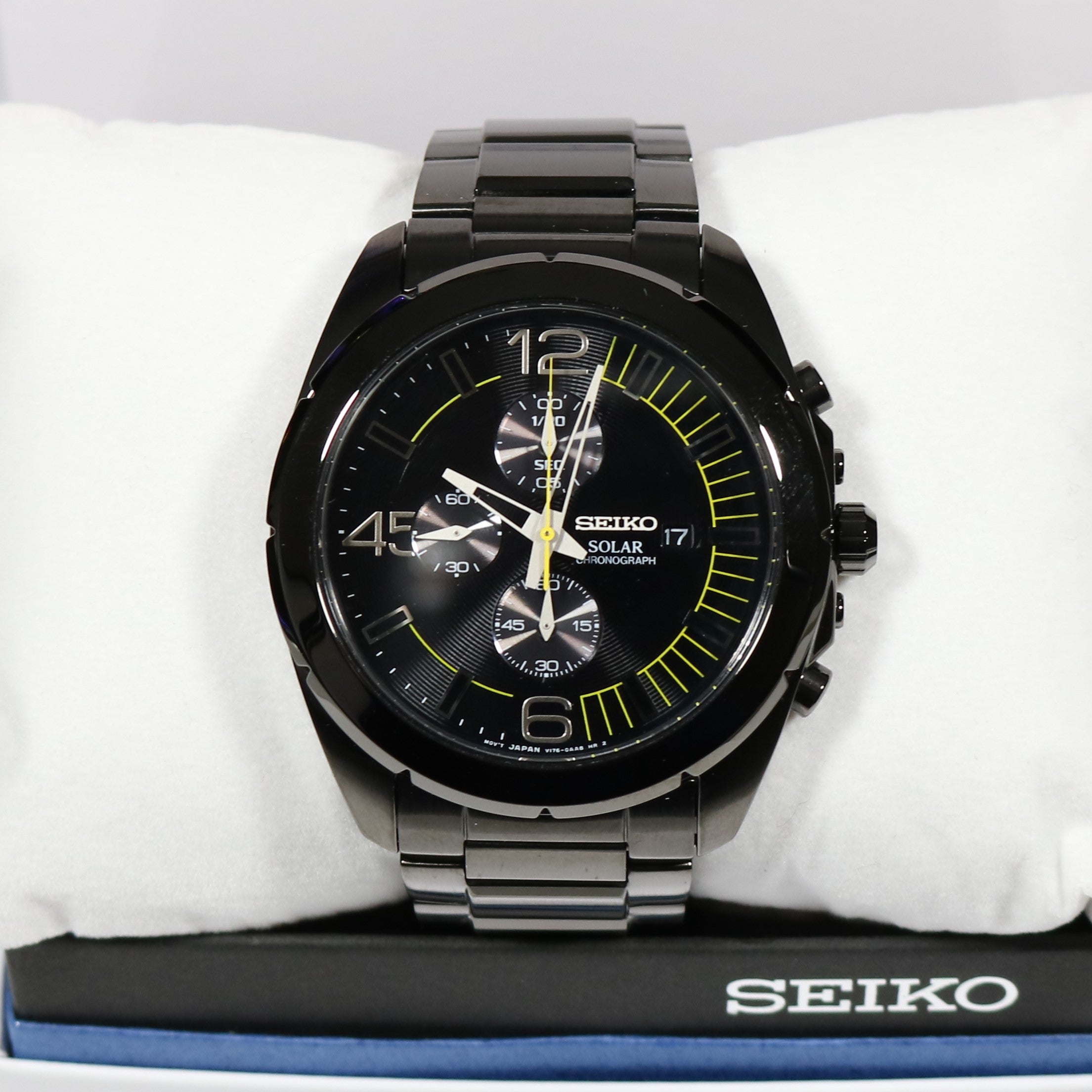 Seiko Men's Black Ion Stainless Steel Chronograph Watch SSC217P1 – Chronobuy