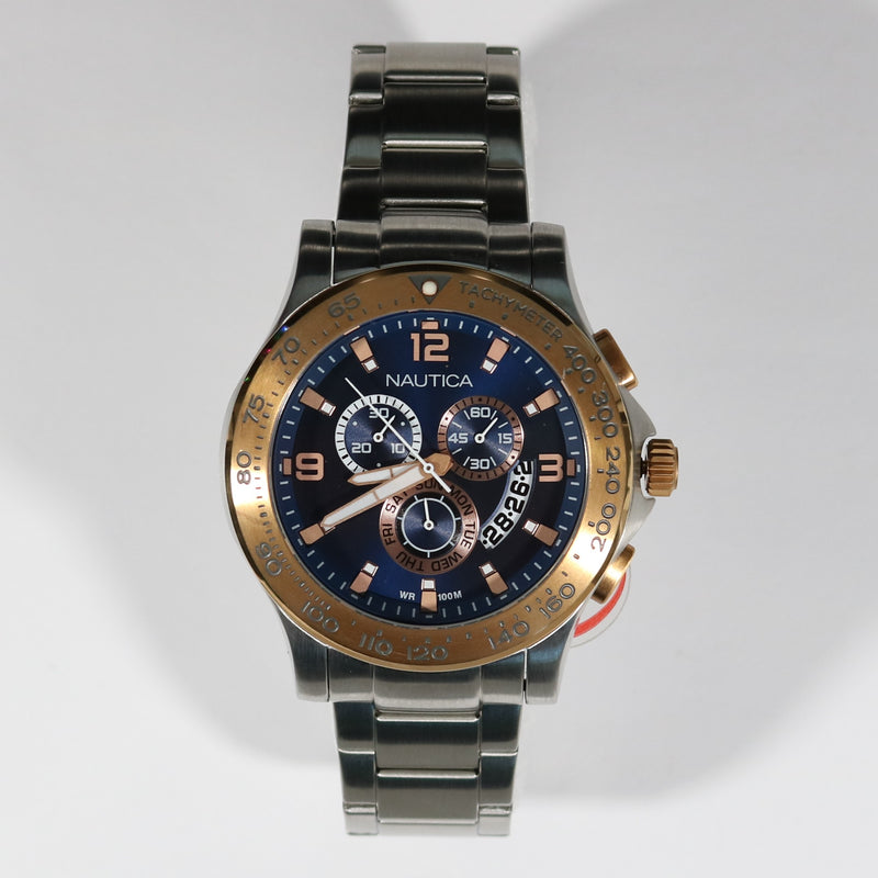 Nautica Quartz Two Tone Blue Dial Stainless Steel Men's Watch NAI22503G