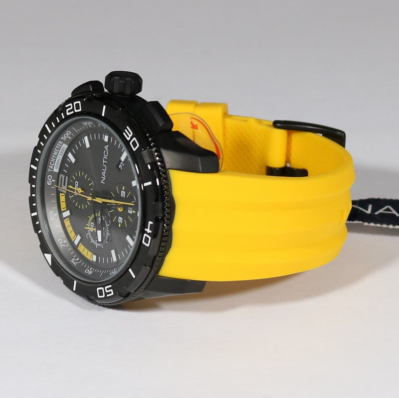 Nautica Quartz Black Dial Yellow Rubber Strap Men's Sports Watch A19629G