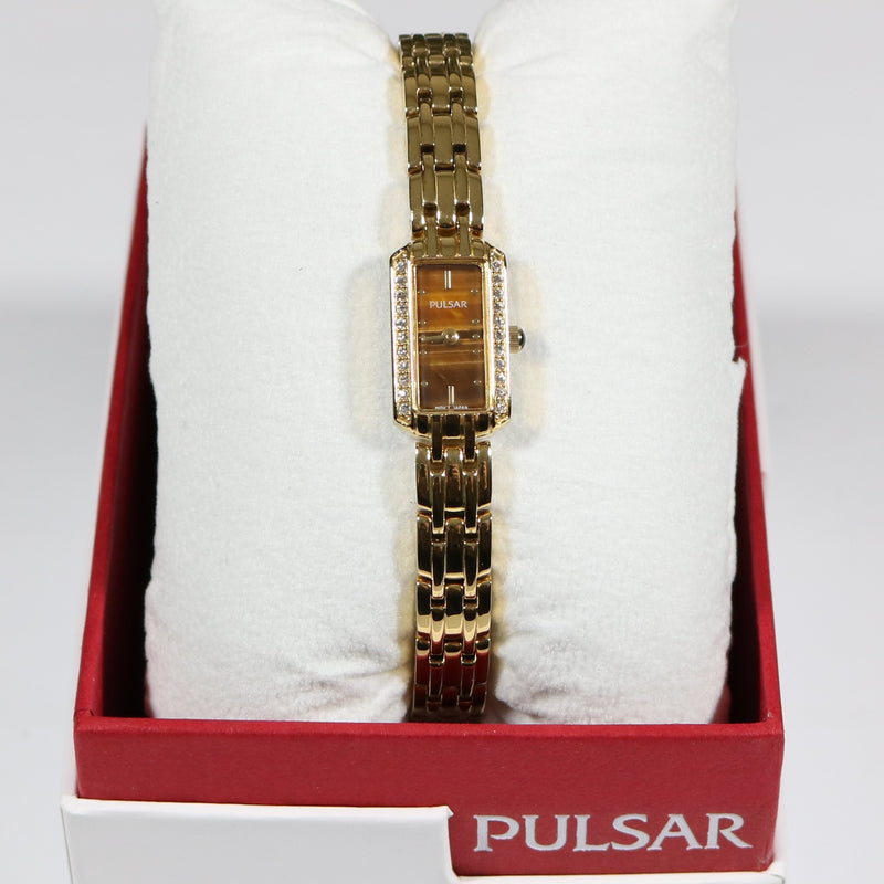 Pulsar Quartz Gold Tone Stainless Steel Tiger Eye Dial Women's Watch PEX542