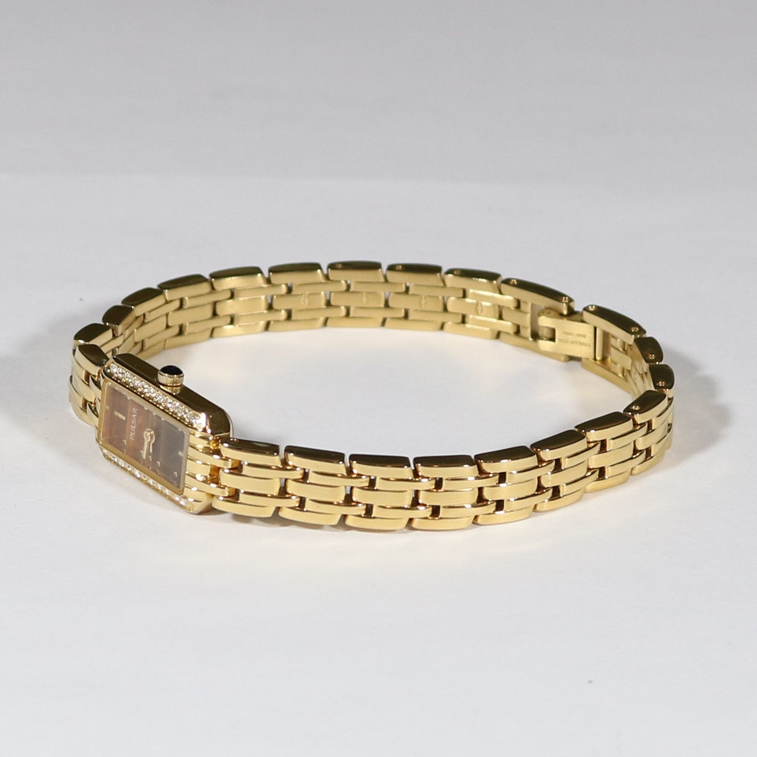 Pulsar Quartz Gold Tone Stainless Steel Tiger Eye Dial Women s