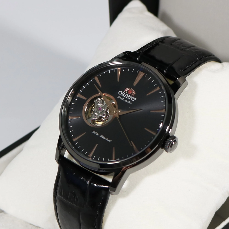 Orient Open Heart Black Dial Leather Strap Watch FAG02001B0 - Chronobuy