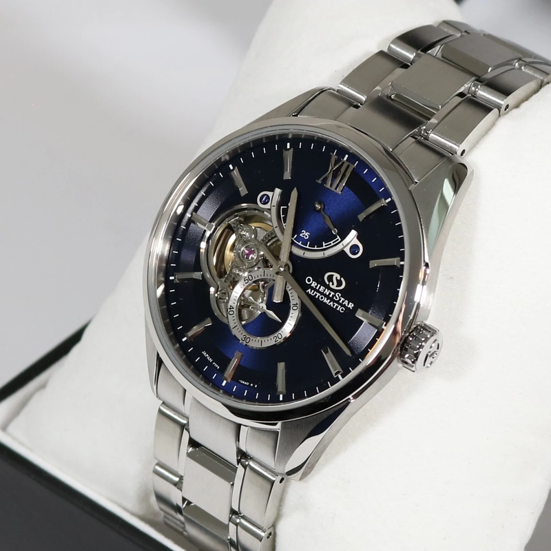 Orient Star Automatic Blue Dial Open Heart Men's Watch RE-HJ0002L00B