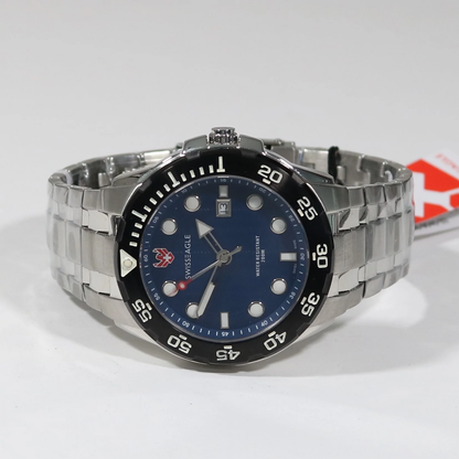 Swiss Eagle Bat Quartz Blue Wave Dial Stainless Steel Men's Watch SE-9040-33