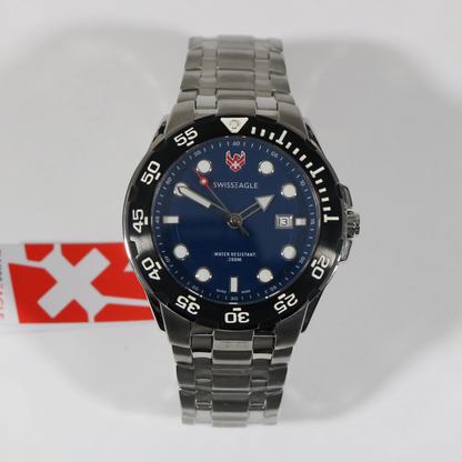 Swiss Eagle Bat Quartz Blue Wave Dial Stainless Steel Men's Watch SE-9040-33